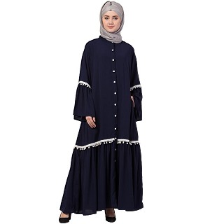 Front open abaya with Bell sleeves- Navy Blue